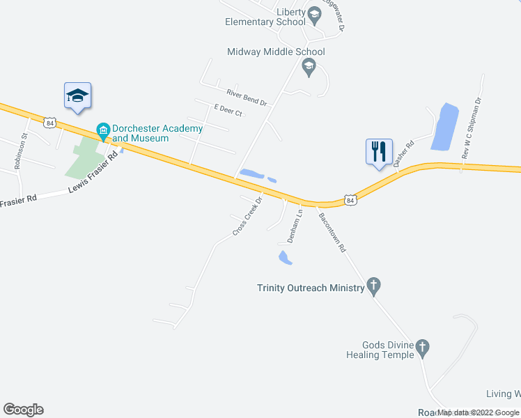 map of restaurants, bars, coffee shops, grocery stores, and more near 14 Garman Lane in Midway