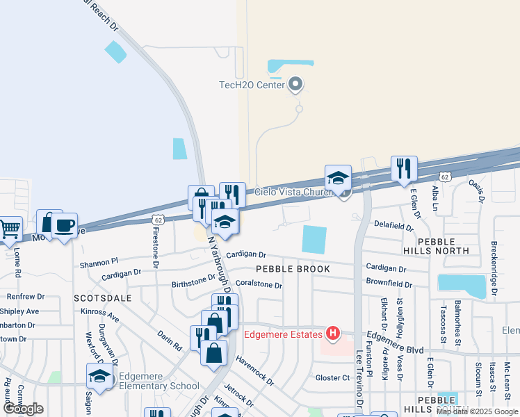 map of restaurants, bars, coffee shops, grocery stores, and more near 10700 Montana Avenue in El Paso