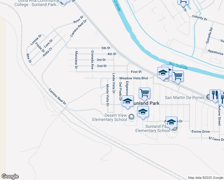 map of restaurants, bars, coffee shops, grocery stores, and more near 213 Linda Vista Drive in Sunland Park