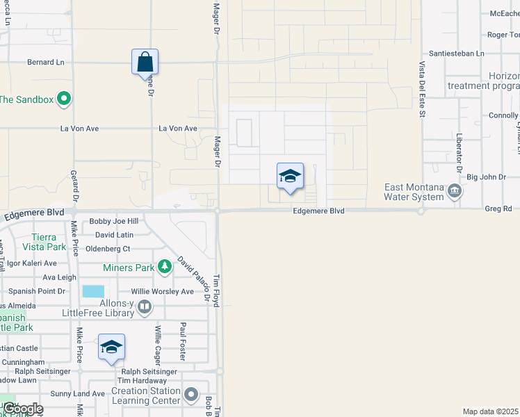 map of restaurants, bars, coffee shops, grocery stores, and more near 14821 Edgemere Boulevard in El Paso