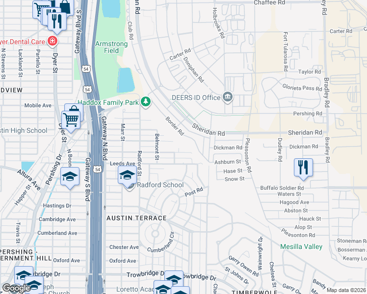 map of restaurants, bars, coffee shops, grocery stores, and more near 4709 Frankfort Avenue in El Paso
