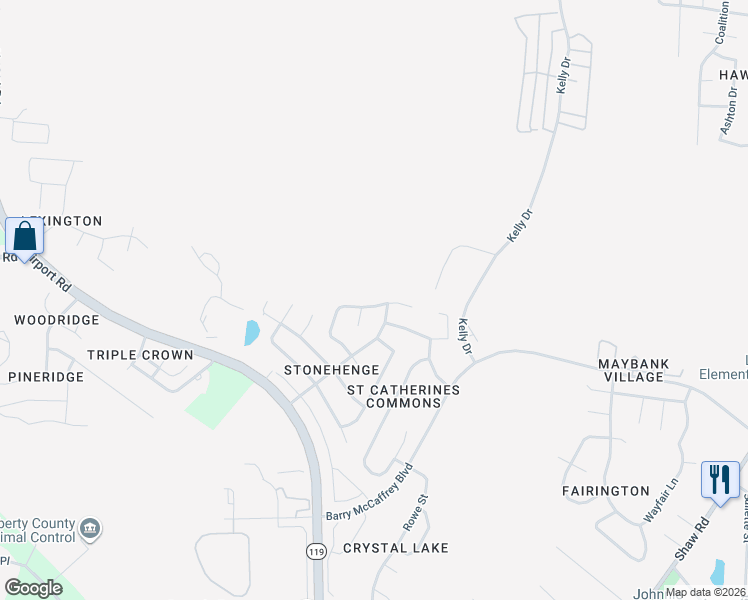 map of restaurants, bars, coffee shops, grocery stores, and more near 1927 Bluestone Loop in Hinesville
