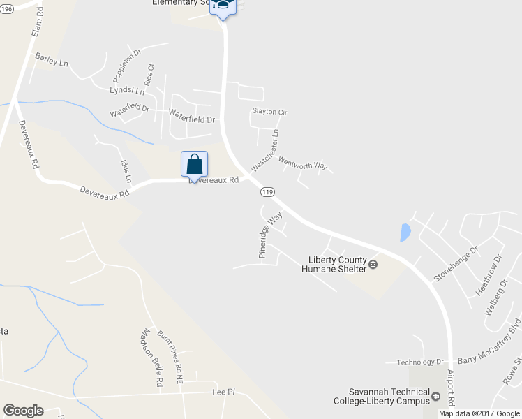 map of restaurants, bars, coffee shops, grocery stores, and more near 1280 Baxter Street in Hinesville