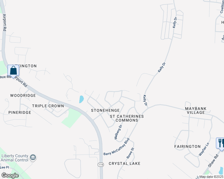 map of restaurants, bars, coffee shops, grocery stores, and more near 1925 Bluestone Loop in Hinesville