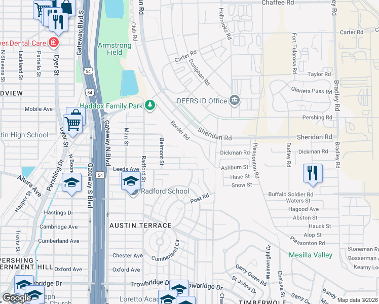 map of restaurants, bars, coffee shops, grocery stores, and more near 4709 Frankfort Avenue in El Paso