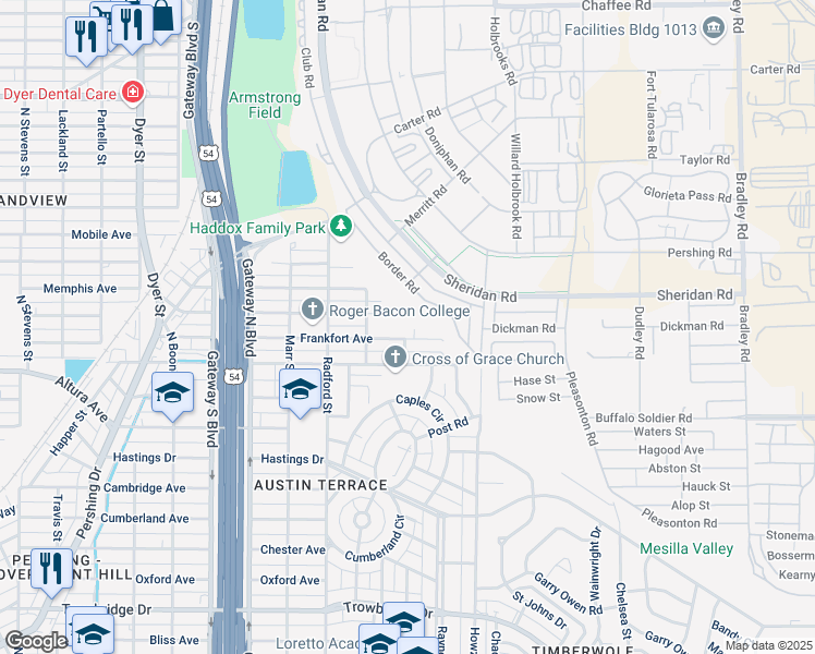 map of restaurants, bars, coffee shops, grocery stores, and more near 4709 Frankfort Avenue in El Paso