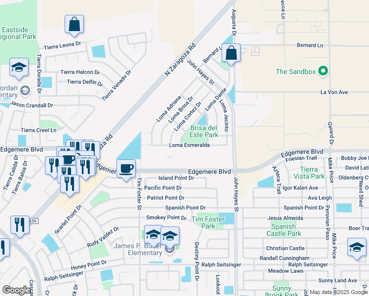 map of restaurants, bars, coffee shops, grocery stores, and more near 14339 Loma Esmeralda in El Paso