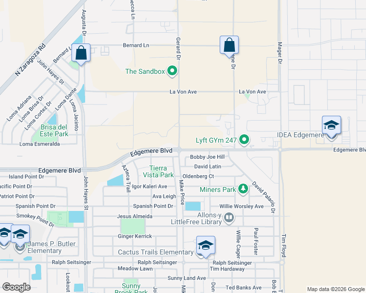 map of restaurants, bars, coffee shops, grocery stores, and more near 3501 Gerard Drive in El Paso
