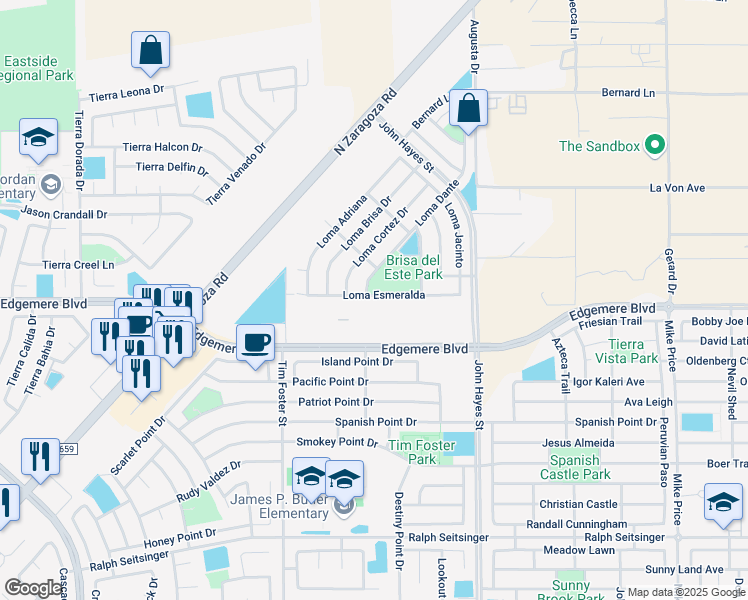 map of restaurants, bars, coffee shops, grocery stores, and more near 14339 Loma Esmeralda in El Paso