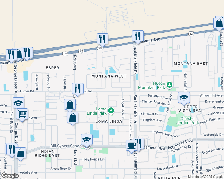 map of restaurants, bars, coffee shops, grocery stores, and more near 11604 Great Abaco Court in El Paso