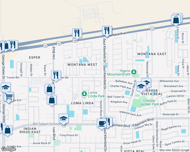 map of restaurants, bars, coffee shops, grocery stores, and more near 11625 Great Abaco Court in El Paso