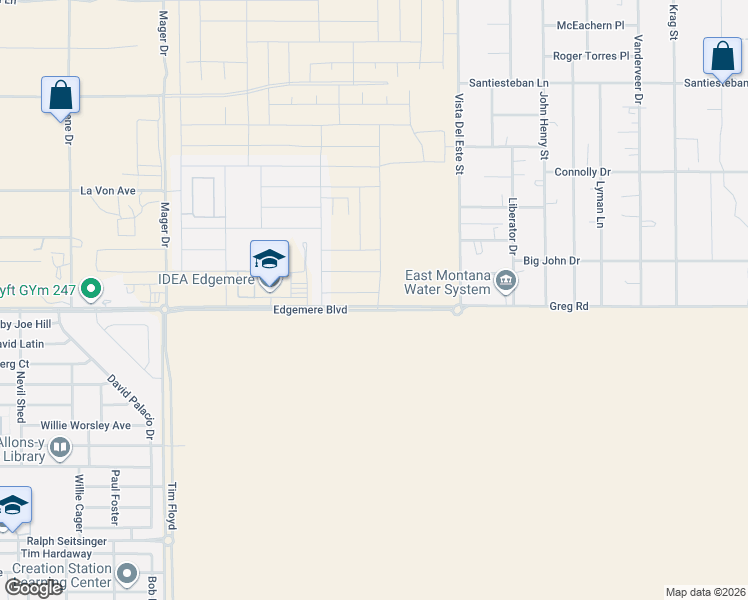 map of restaurants, bars, coffee shops, grocery stores, and more near Edgemere Boulevard in El Paso