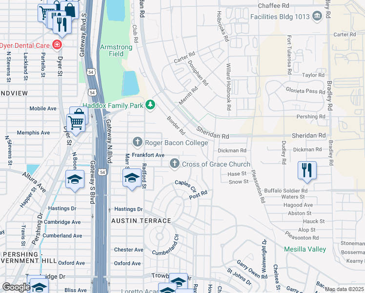 map of restaurants, bars, coffee shops, grocery stores, and more near 4709 Frankfort Avenue in El Paso