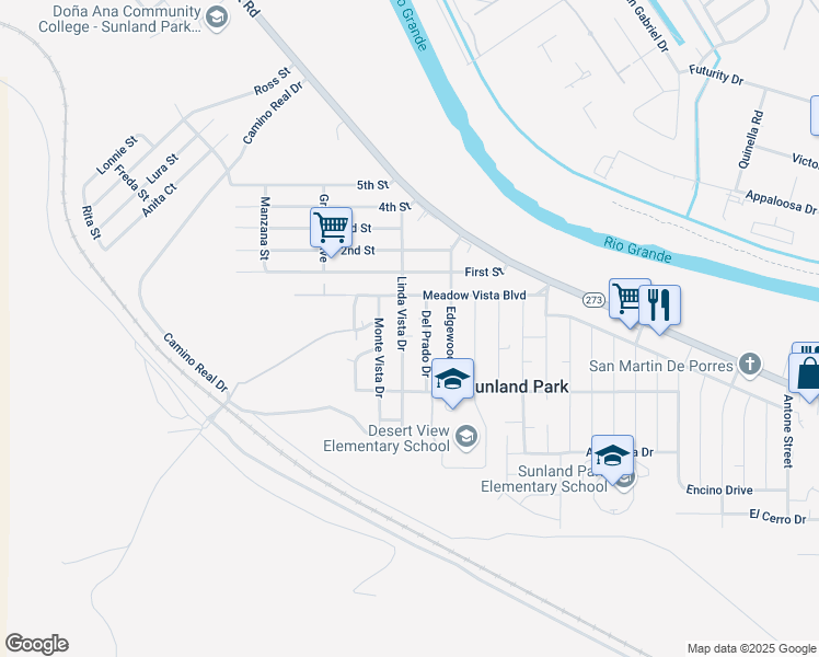 map of restaurants, bars, coffee shops, grocery stores, and more near 213 Linda Vista Drive in Sunland Park
