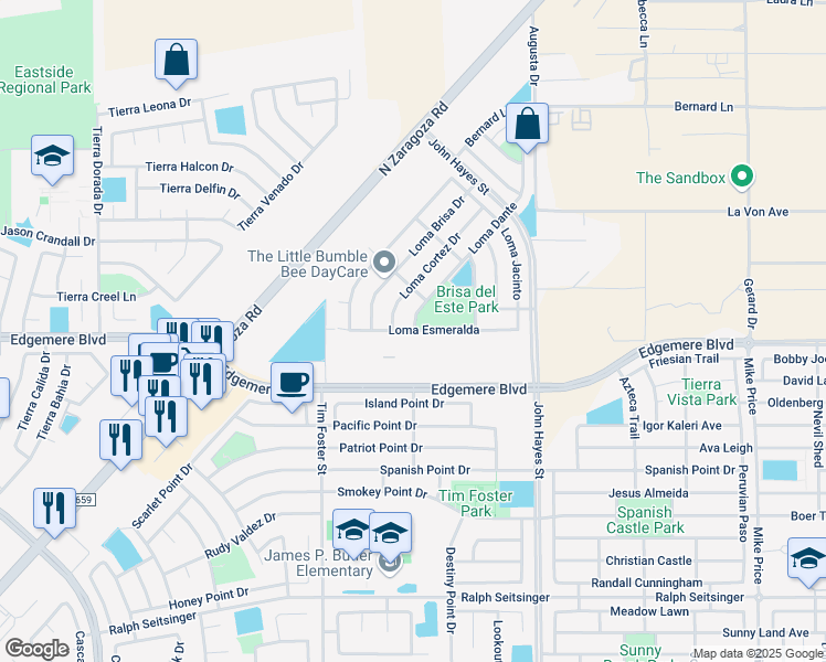 map of restaurants, bars, coffee shops, grocery stores, and more near Loma Esmeralda in El Paso