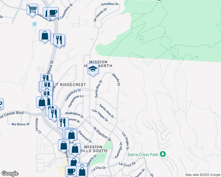 map of restaurants, bars, coffee shops, grocery stores, and more near 4316 Donnybrook Place in El Paso
