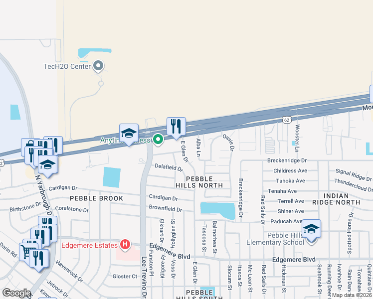 map of restaurants, bars, coffee shops, grocery stores, and more near 10941 Sagebrush Way in El Paso