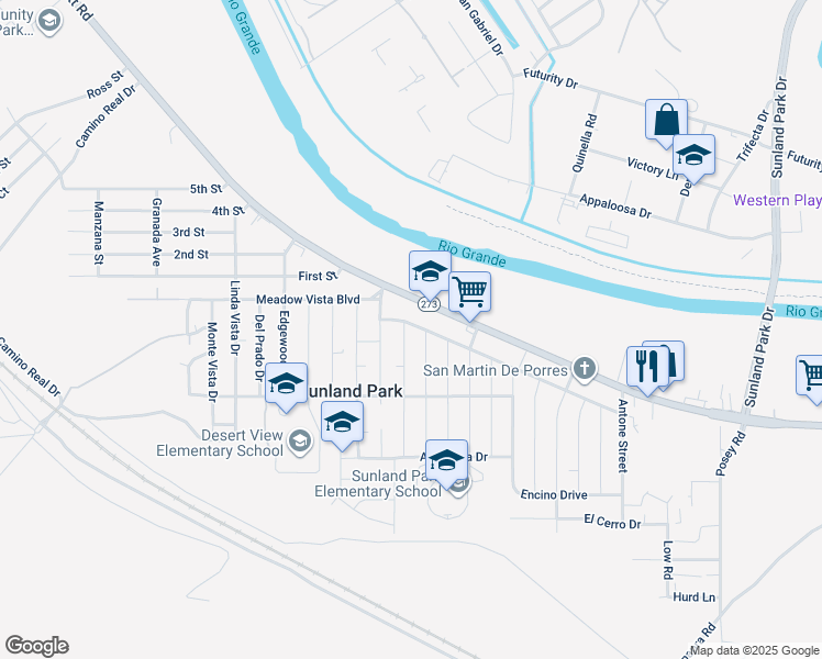 map of restaurants, bars, coffee shops, grocery stores, and more near 101 Ocotillo Drive in Sunland Park