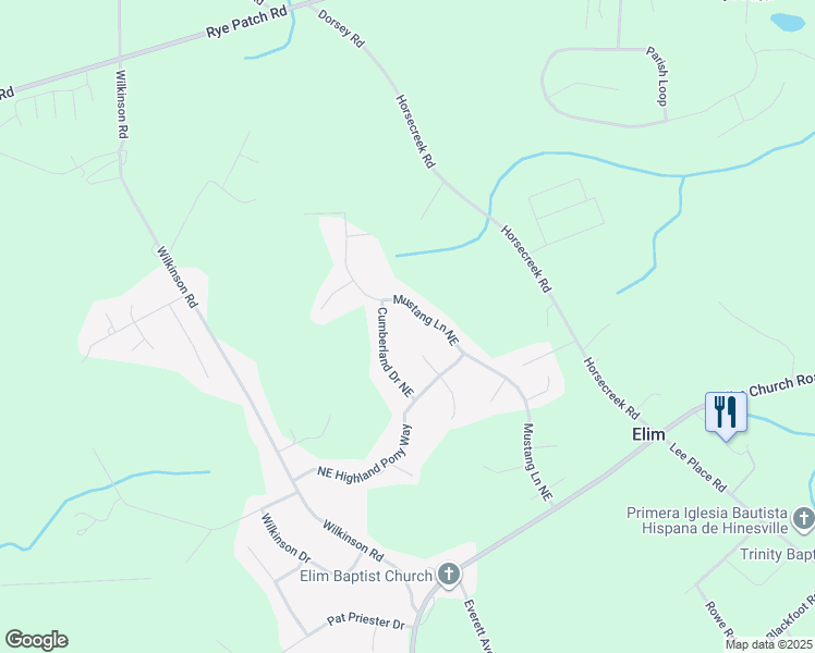 map of restaurants, bars, coffee shops, grocery stores, and more near 575 Mustang Lane Northeast in Ludowici