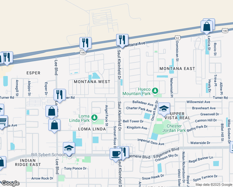 map of restaurants, bars, coffee shops, grocery stores, and more near 3606 Grand Bahamas Drive in El Paso
