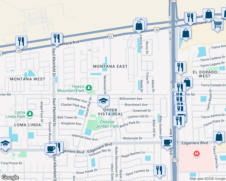 map of restaurants, bars, coffee shops, grocery stores, and more near 3614 Dominican Street in El Paso