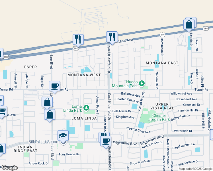 map of restaurants, bars, coffee shops, grocery stores, and more near 3606 Grand Bahamas Drive in El Paso