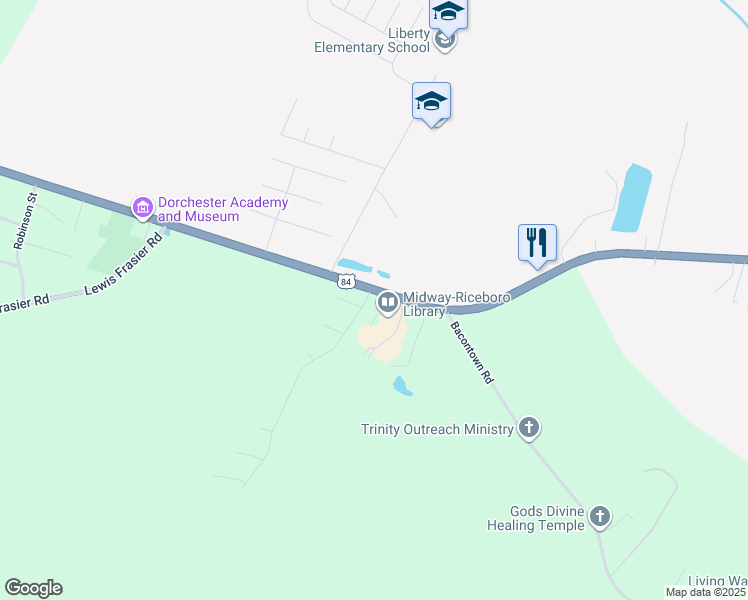 map of restaurants, bars, coffee shops, grocery stores, and more near 16 Cross Creek Drive in Midway