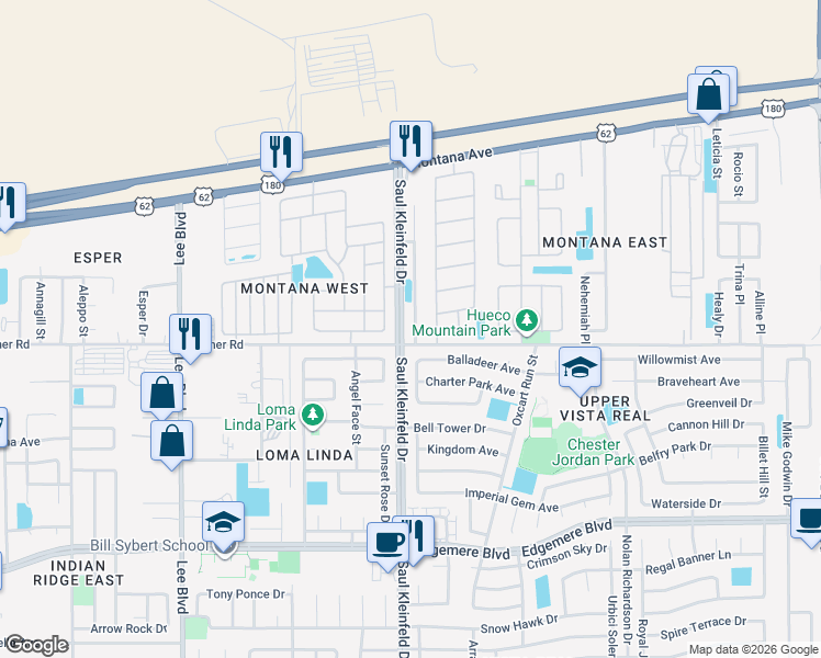map of restaurants, bars, coffee shops, grocery stores, and more near 3613 La Cuesta Drive in El Paso