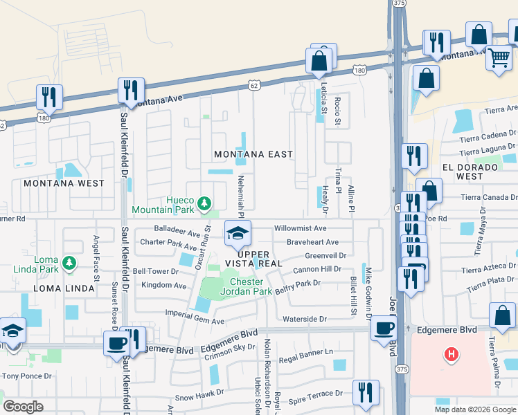 map of restaurants, bars, coffee shops, grocery stores, and more near 3614 Dominican Street in El Paso