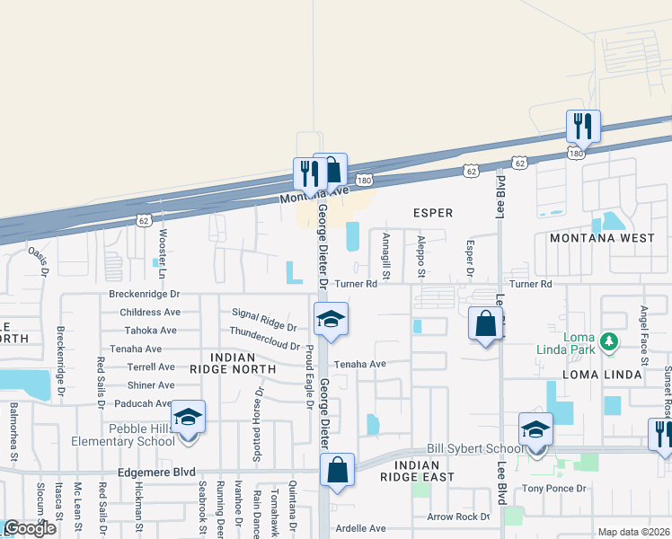 map of restaurants, bars, coffee shops, grocery stores, and more near 3524 George Dieter Drive in El Paso
