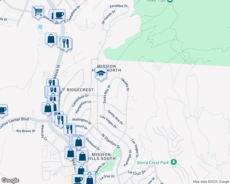 map of restaurants, bars, coffee shops, grocery stores, and more near 4316 Donnybrook Place in El Paso