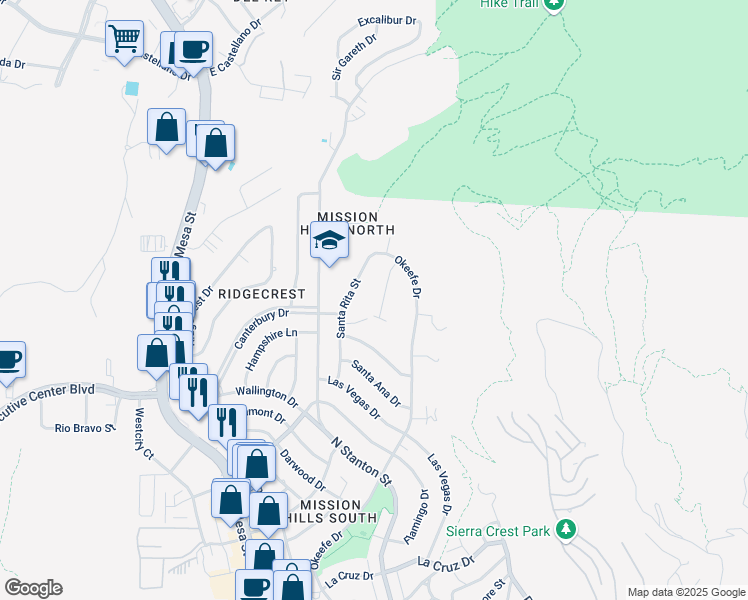 map of restaurants, bars, coffee shops, grocery stores, and more near 4316 Donnybrook Place in El Paso