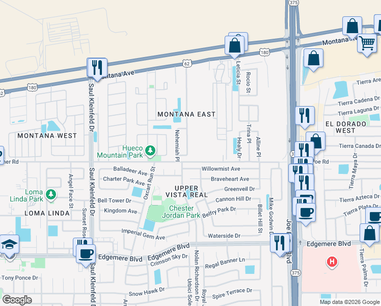map of restaurants, bars, coffee shops, grocery stores, and more near 3614 Dominican Street in El Paso