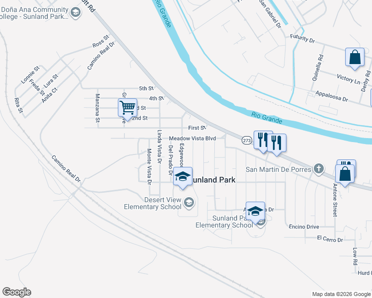 map of restaurants, bars, coffee shops, grocery stores, and more near 103-225 Edgewood Blvd in Sunland Park