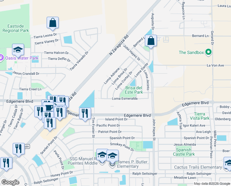 map of restaurants, bars, coffee shops, grocery stores, and more near 3287 Loma Cortez Drive in El Paso