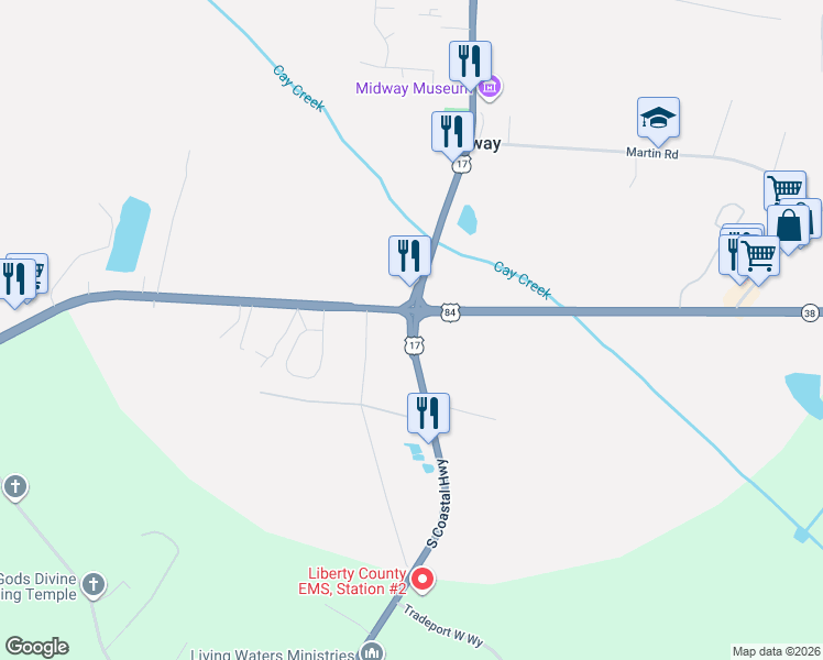 map of restaurants, bars, coffee shops, grocery stores, and more near 102 South Coastal Highway in Midway