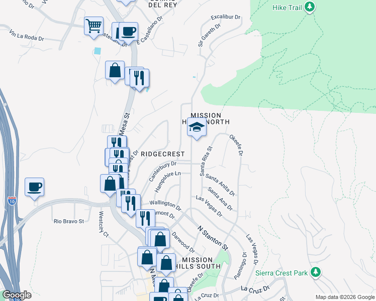 map of restaurants, bars, coffee shops, grocery stores, and more near in El Paso