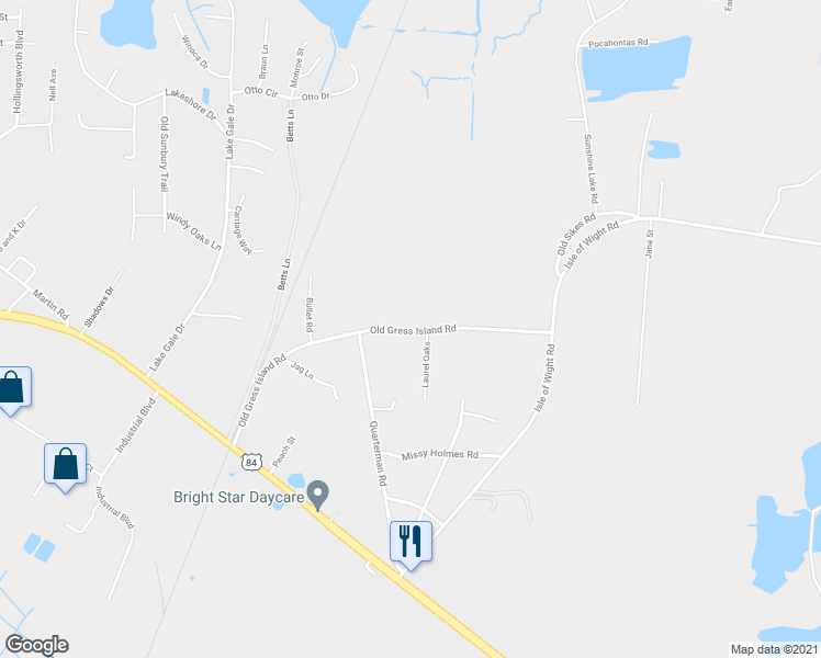 map of restaurants, bars, coffee shops, grocery stores, and more near 580 Old Gress Island Road in Midway