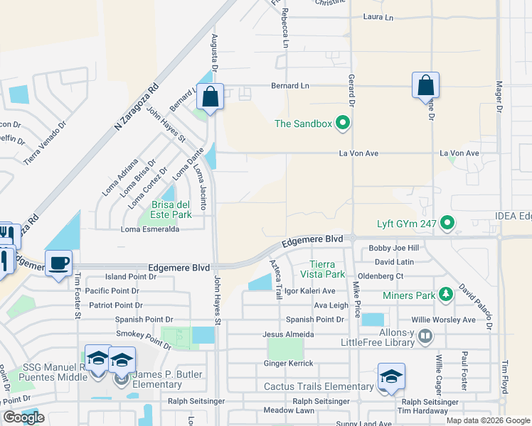 map of restaurants, bars, coffee shops, grocery stores, and more near 3561B Rebecca Lane in El Paso