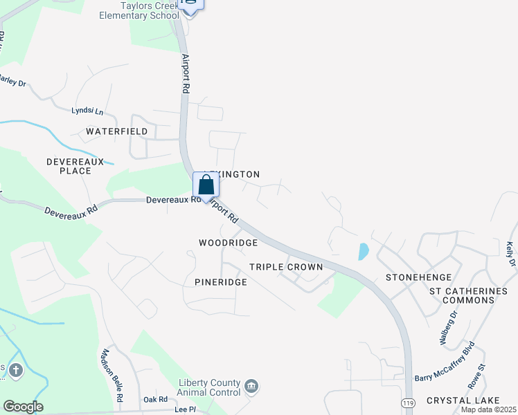 map of restaurants, bars, coffee shops, grocery stores, and more near 110 Bannon Court in Hinesville