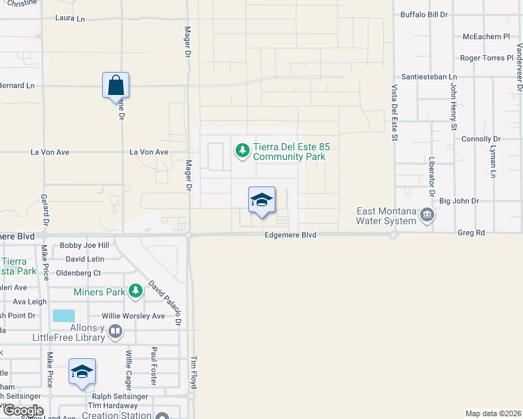 map of restaurants, bars, coffee shops, grocery stores, and more near 15101 Edgemere Boulevard in El Paso