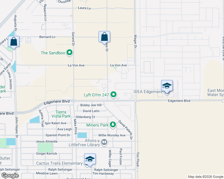 map of restaurants, bars, coffee shops, grocery stores, and more near 3540 Rene Drive in El Paso
