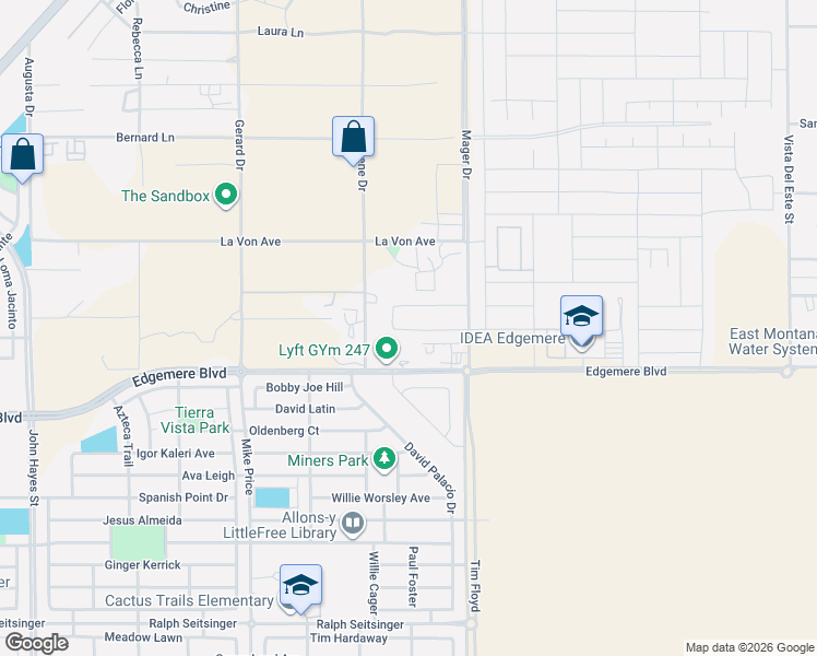 map of restaurants, bars, coffee shops, grocery stores, and more near 3540 Rene Drive in El Paso