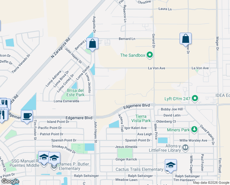 map of restaurants, bars, coffee shops, grocery stores, and more near 3561B Rebecca Lane in El Paso