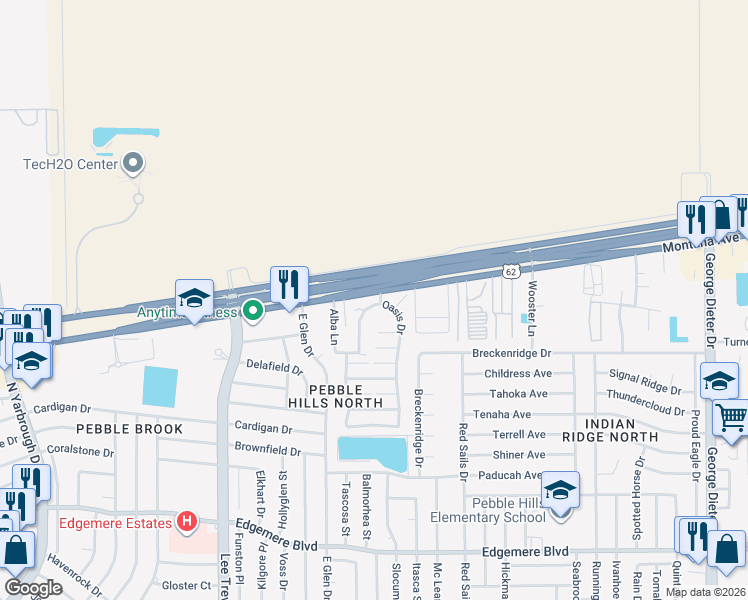 map of restaurants, bars, coffee shops, grocery stores, and more near 11020 Montana Avenue in El Paso