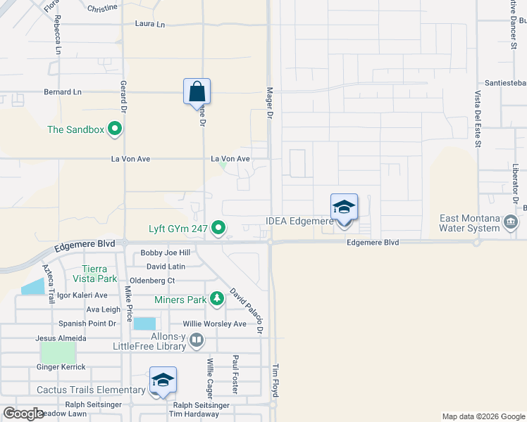 map of restaurants, bars, coffee shops, grocery stores, and more near Mager Drive in El Paso