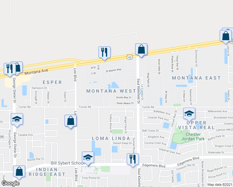 map of restaurants, bars, coffee shops, grocery stores, and more near 3669 Grand Cayman Lane in El Paso