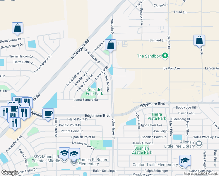 map of restaurants, bars, coffee shops, grocery stores, and more near 3733 Loma Esteban in El Paso