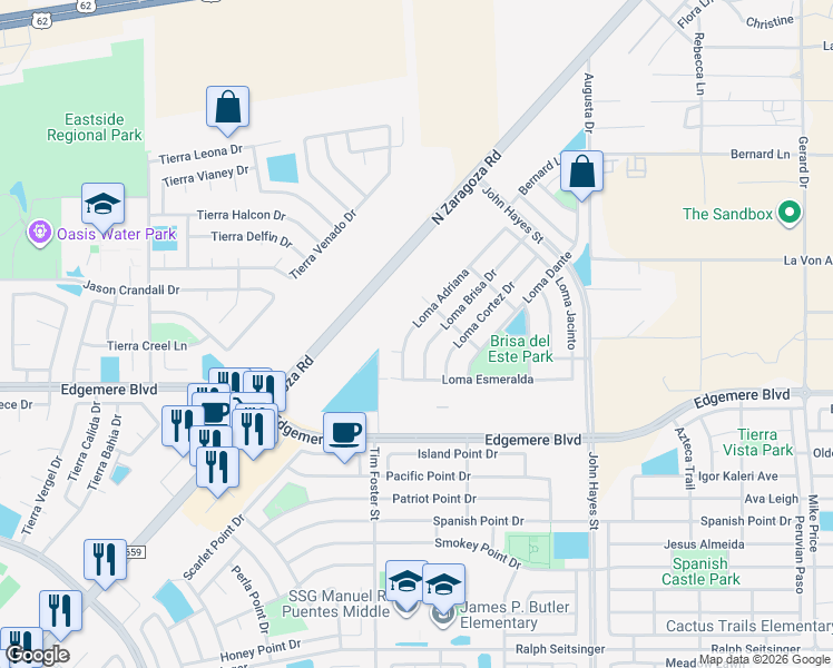 map of restaurants, bars, coffee shops, grocery stores, and more near 3741 Loma Adriana in El Paso