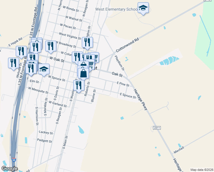 map of restaurants, bars, coffee shops, grocery stores, and more near 107 Williams Street in West